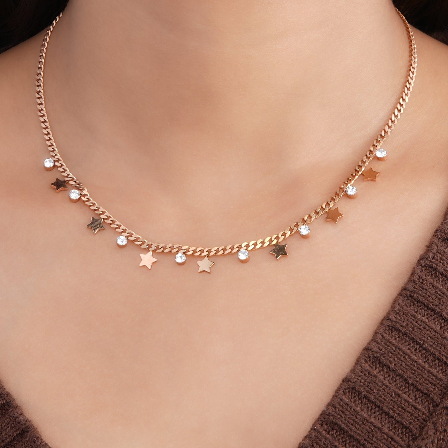 Diamond Star Rosegold Plated Necklace