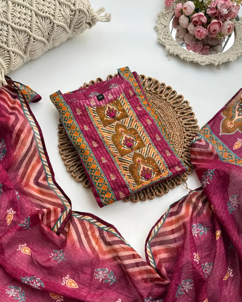 Premium Cotton Wine Karachi Suit