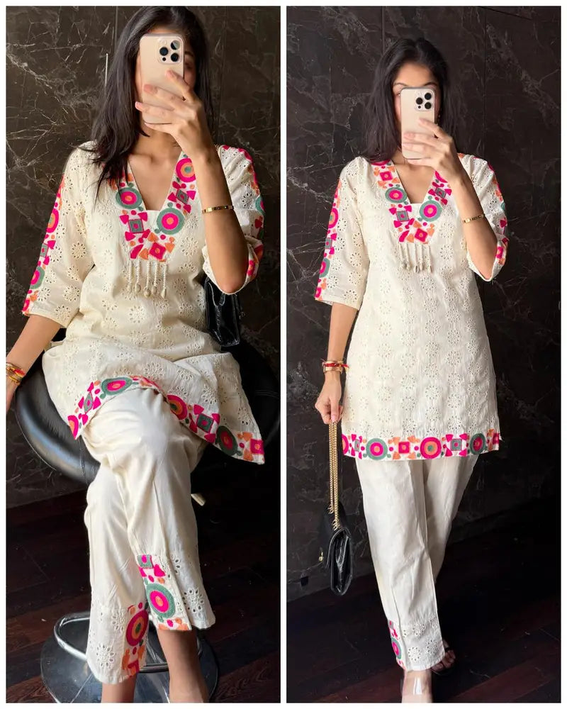 Cotton Sciffli Embroidered Coord