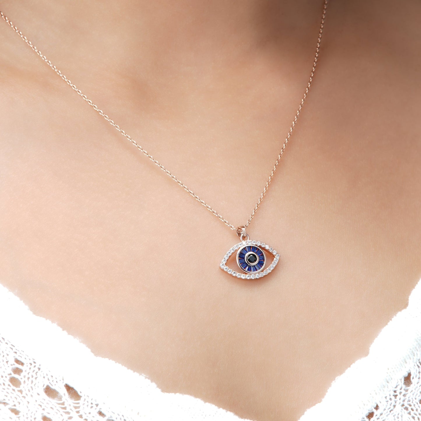 Fire & Ice Evil Eye Rosegold Plated Necklace
