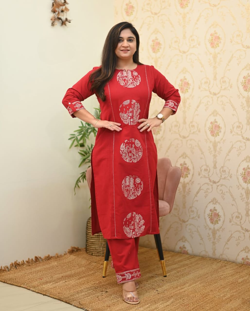 your summer with our Latest Cotton Embroidered Straight Pant Set(WACD89)