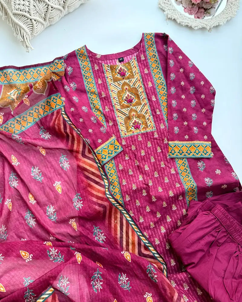 Premium Cotton Wine Karachi Suit