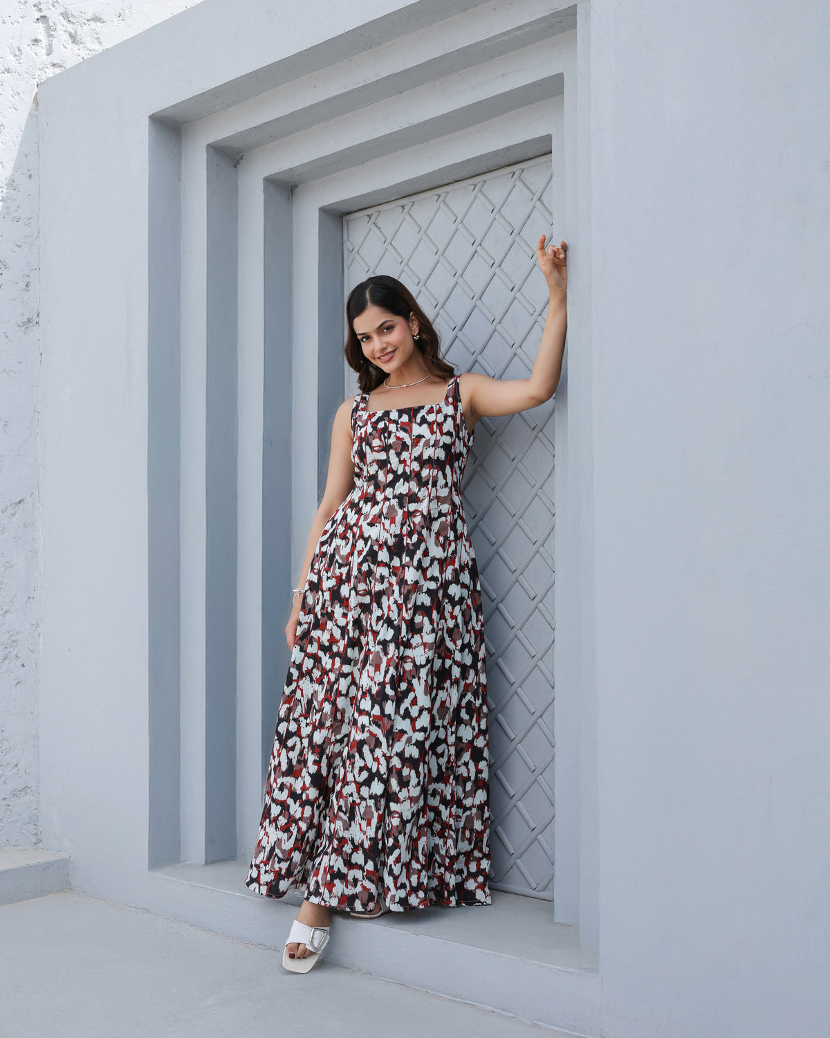Monochrome Muse Tiered Maxi Dress