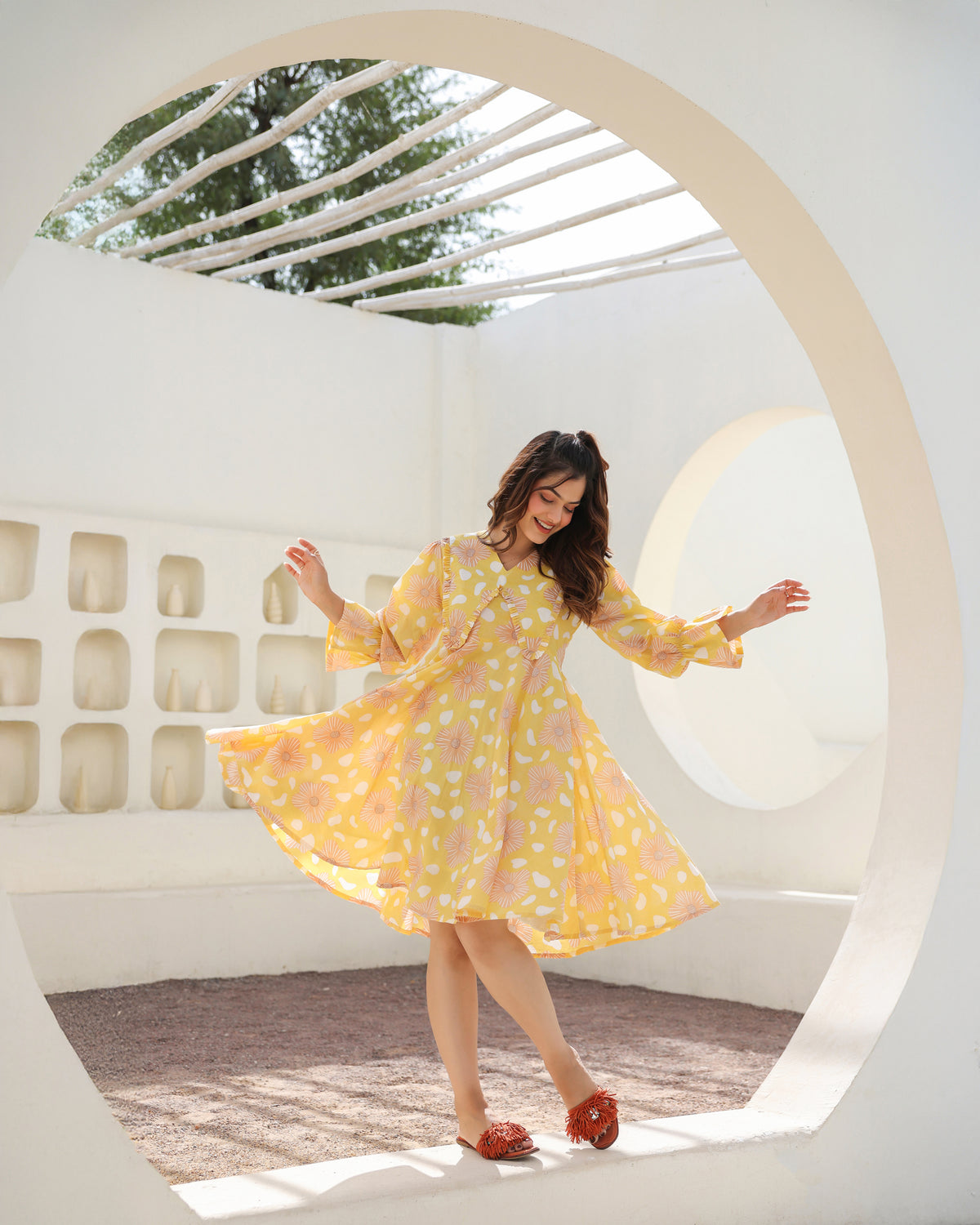 Lemon Bloom Flared Dress