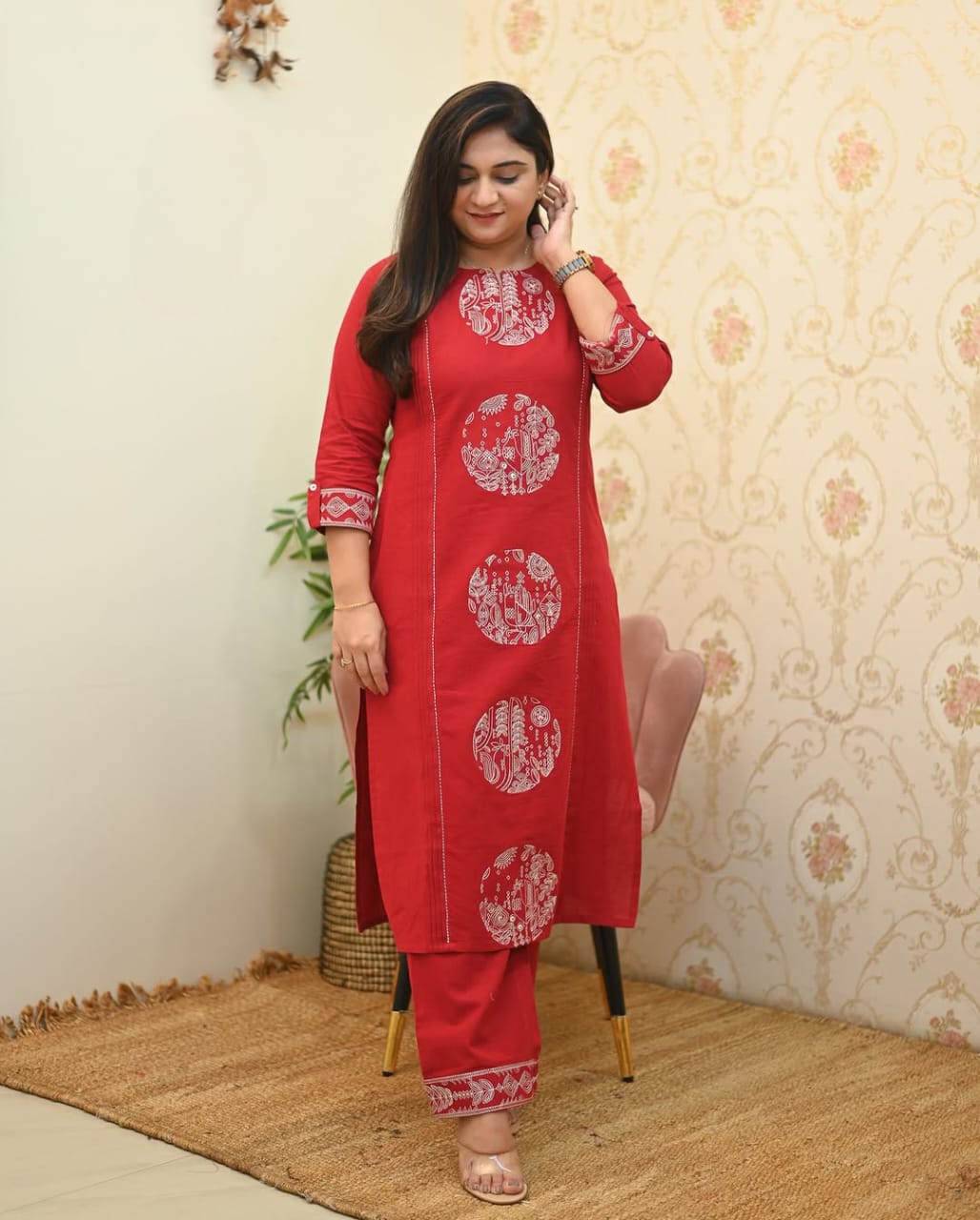 your summer with our Latest Cotton Embroidered Straight Pant Set(WACD89)