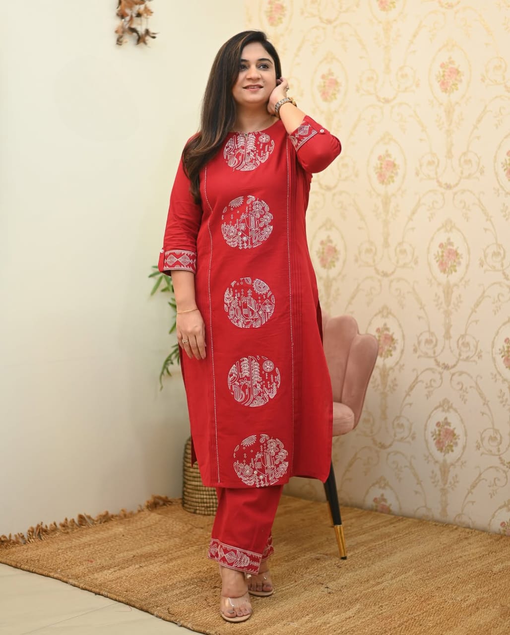 your summer with our Latest Cotton Embroidered Straight Pant Set(WACD89)