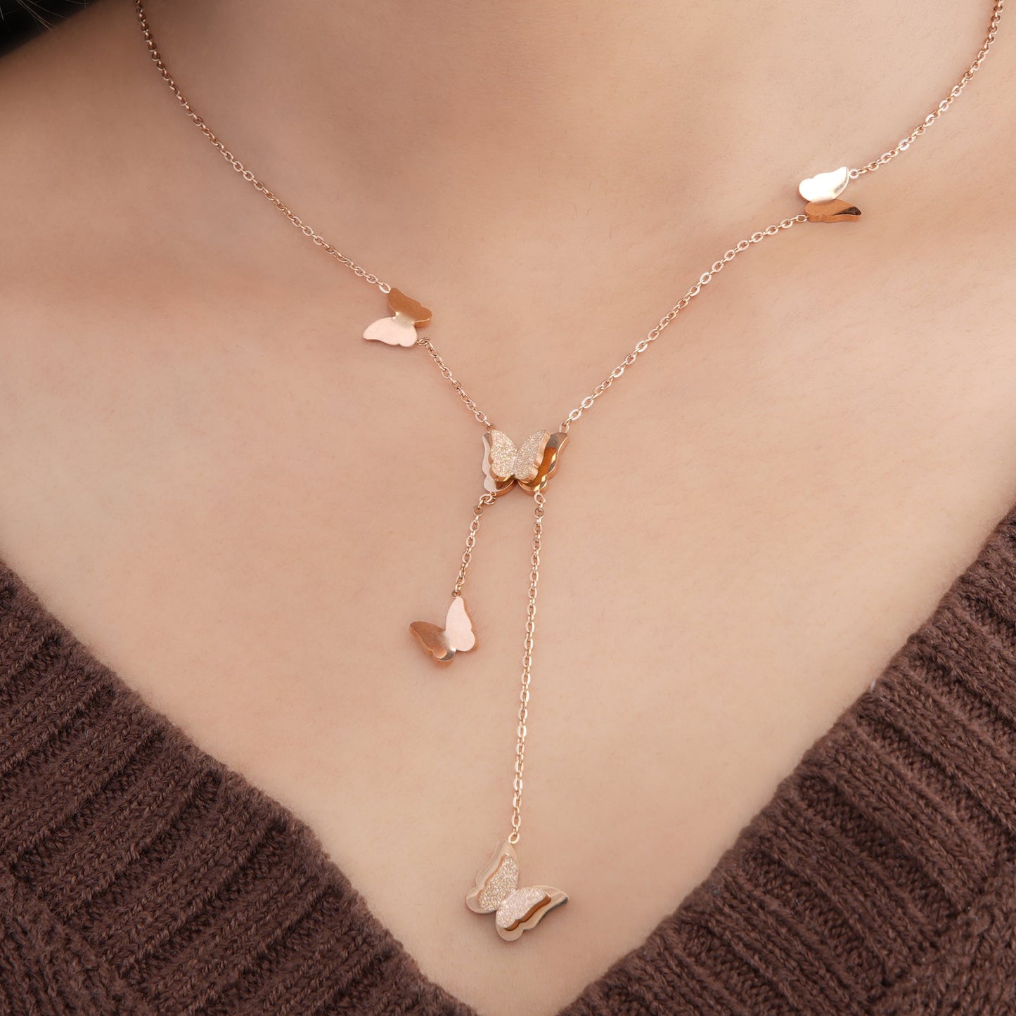 Statement Butterfly Rosegold Plated Necklace