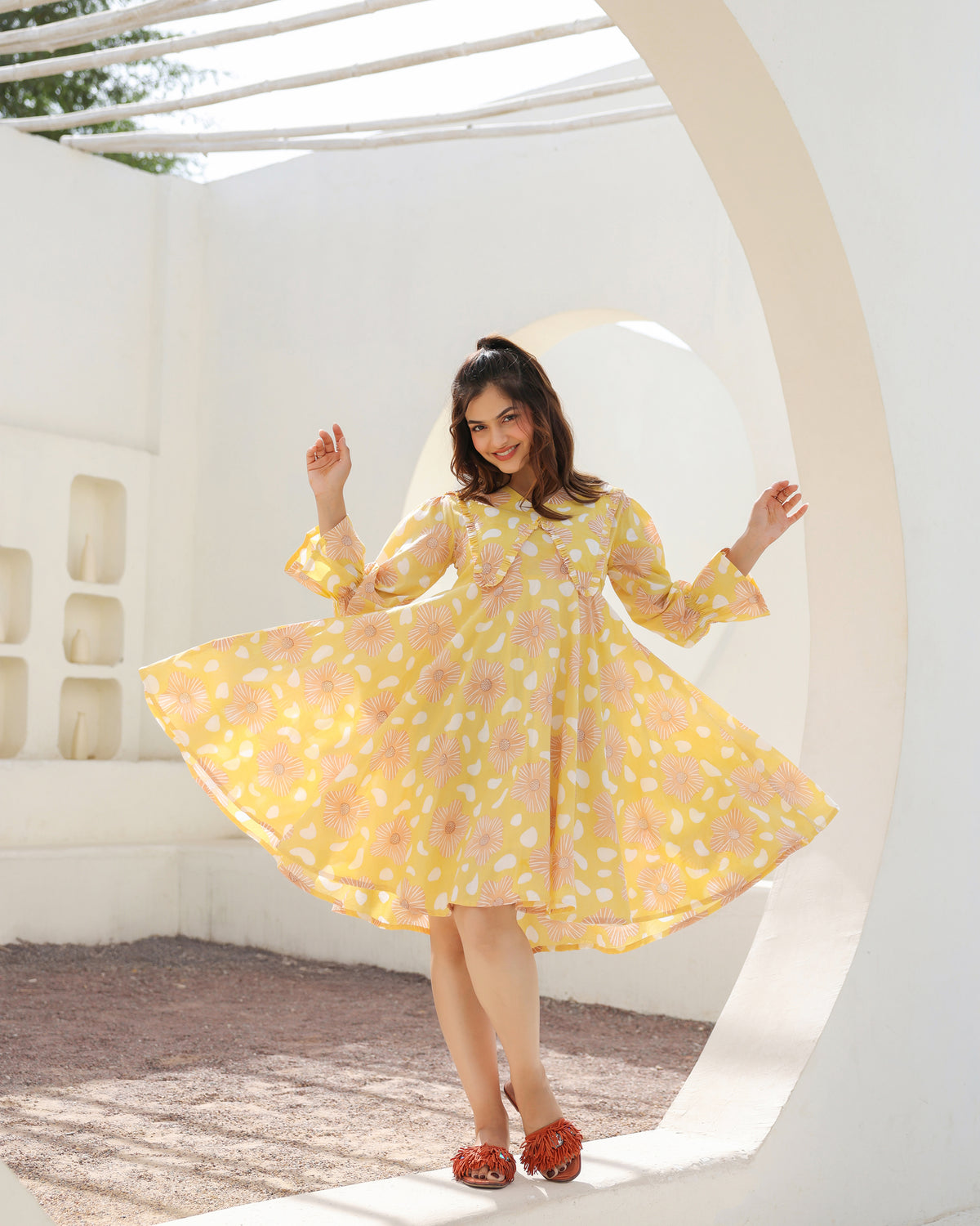 Lemon Bloom Flared Dress