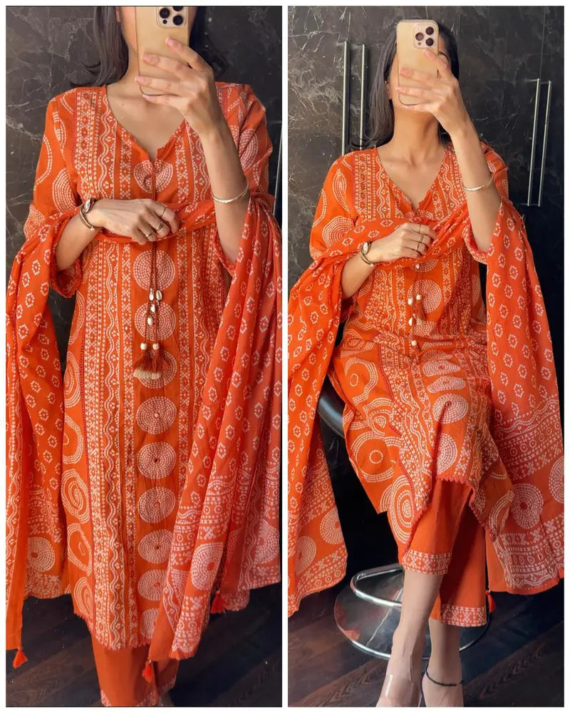Pure Cotton Suit -Orange