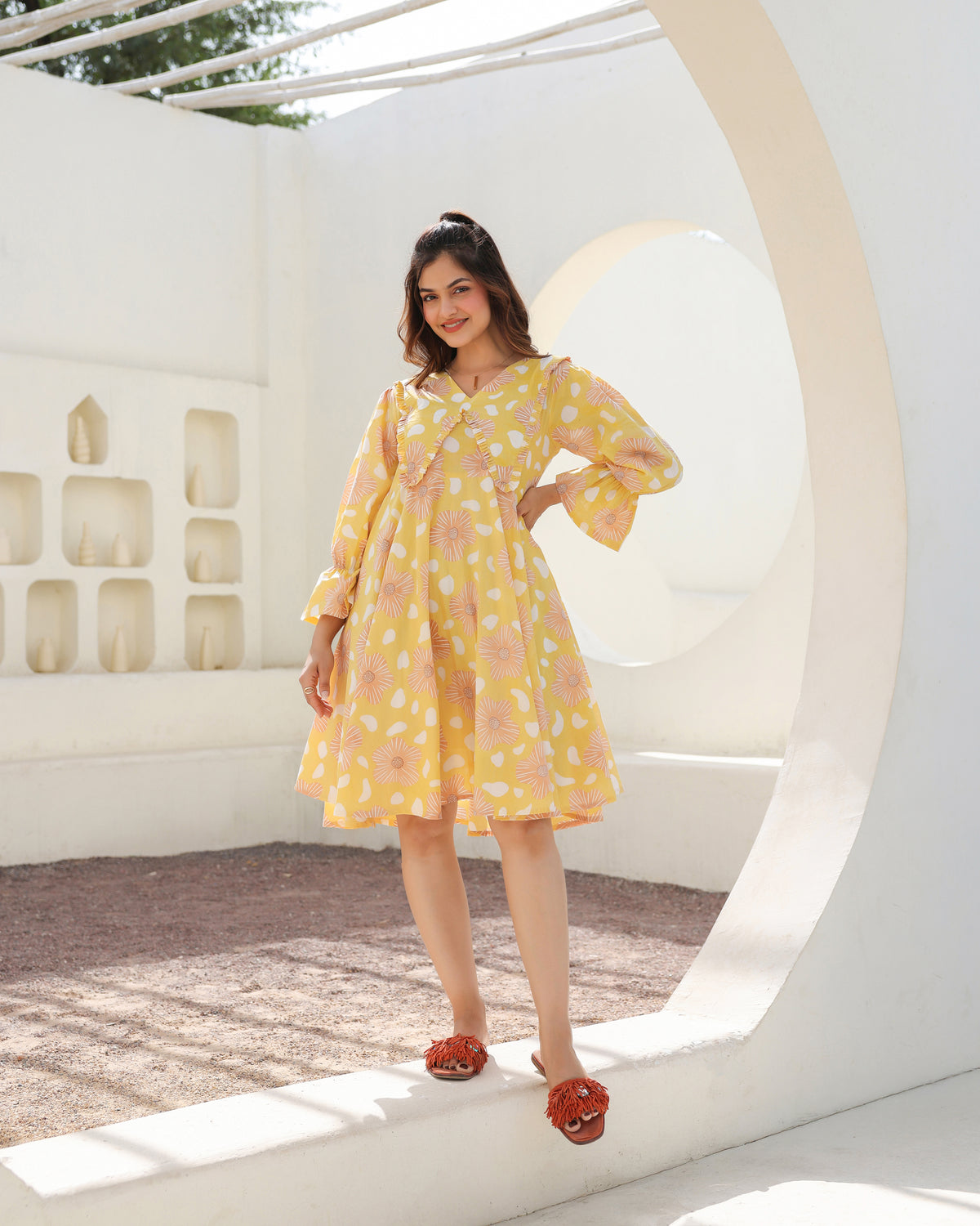 Lemon Bloom Flared Dress