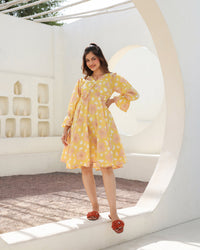 Lemon Bloom Flared Dress