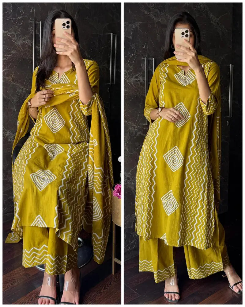 Cotton Block Printed Suit -Green