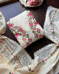 Premium Kora Cotton Embroidered lvory Suit