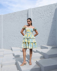 Aqua Bloom Smocked Midi Dress