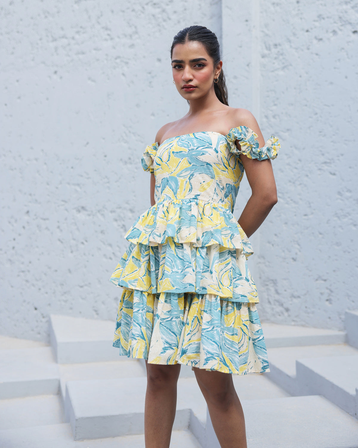 Aqua Bloom Smocked Midi Dress
