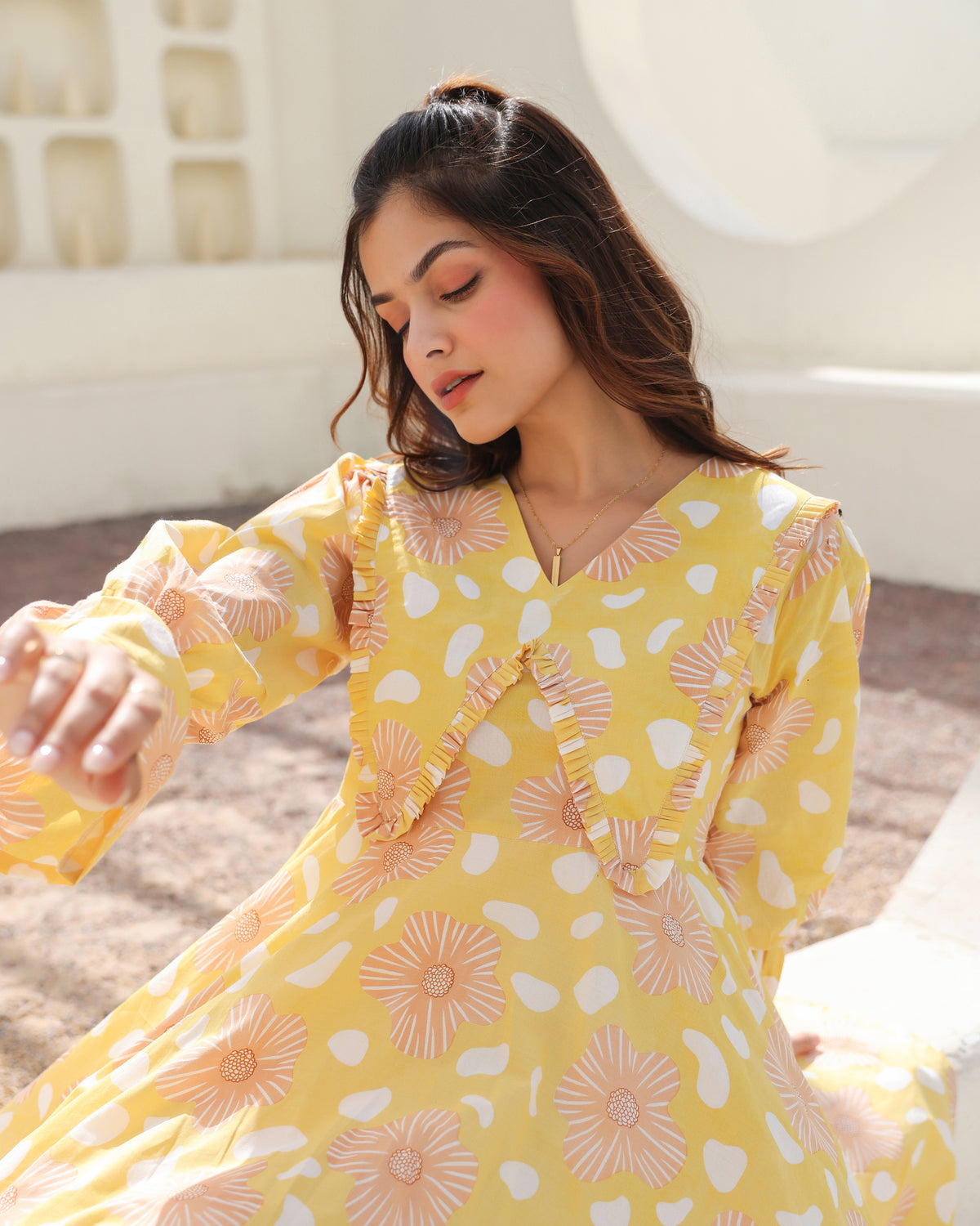 Lemon Bloom Flared Dress