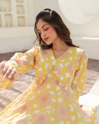 Lemon Bloom Flared Dress
