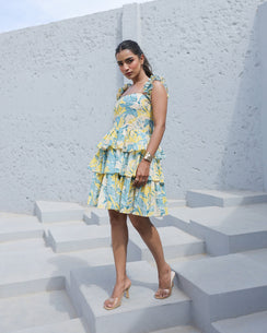 Aqua Bloom Smocked Midi Dress