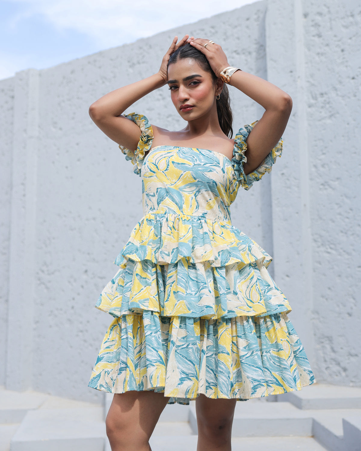 Aqua Bloom Smocked Midi Dress