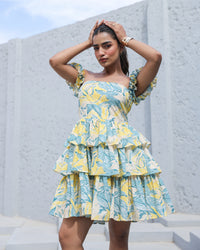 Aqua Bloom Smocked Midi Dress