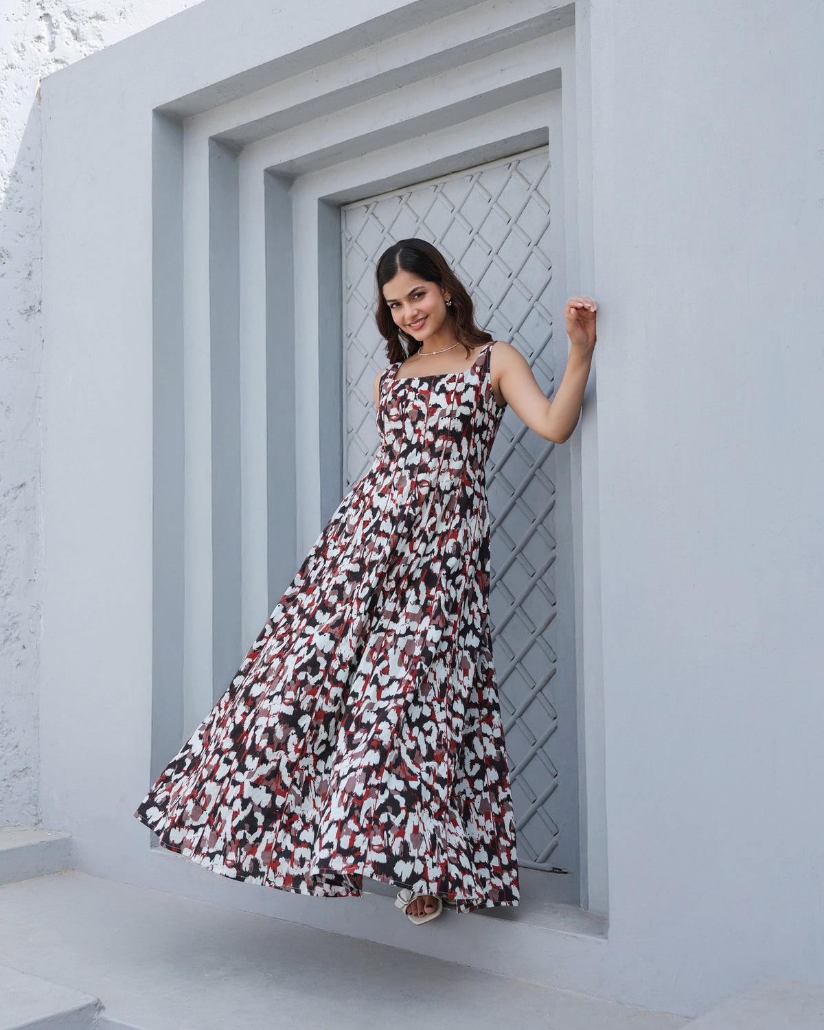 Monochrome Muse Tiered Maxi Dress