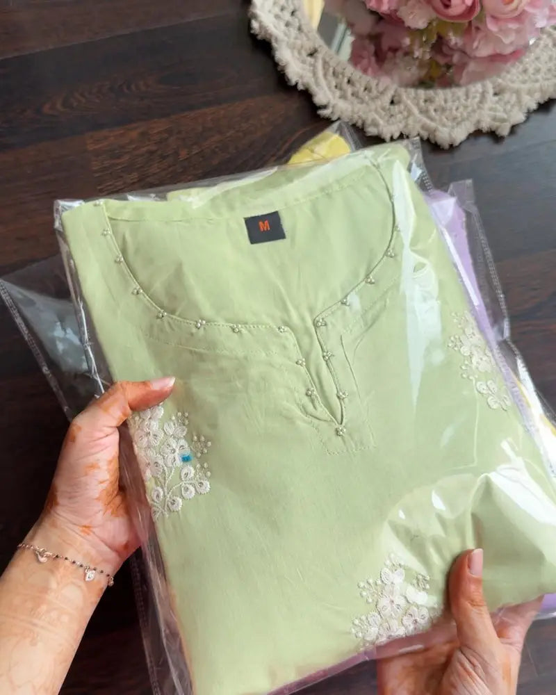 Premium Mul Cotton Embroidered Suit – Pista