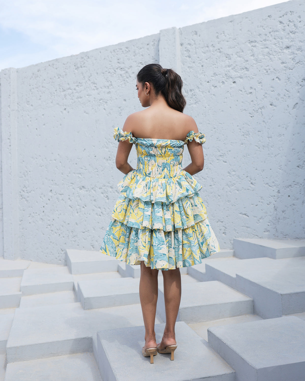 Aqua Bloom Smocked Midi Dress