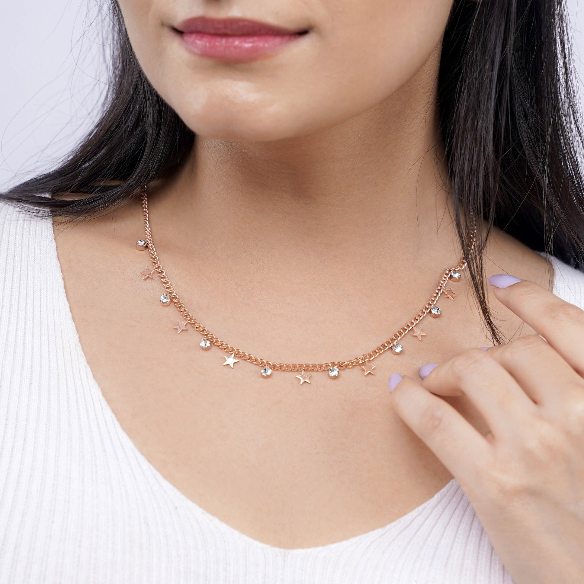 Diamond Star Rosegold Plated Necklace