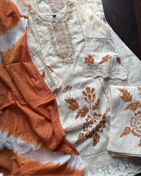 Premium Kora cotton Brush Painted Suit – Rust