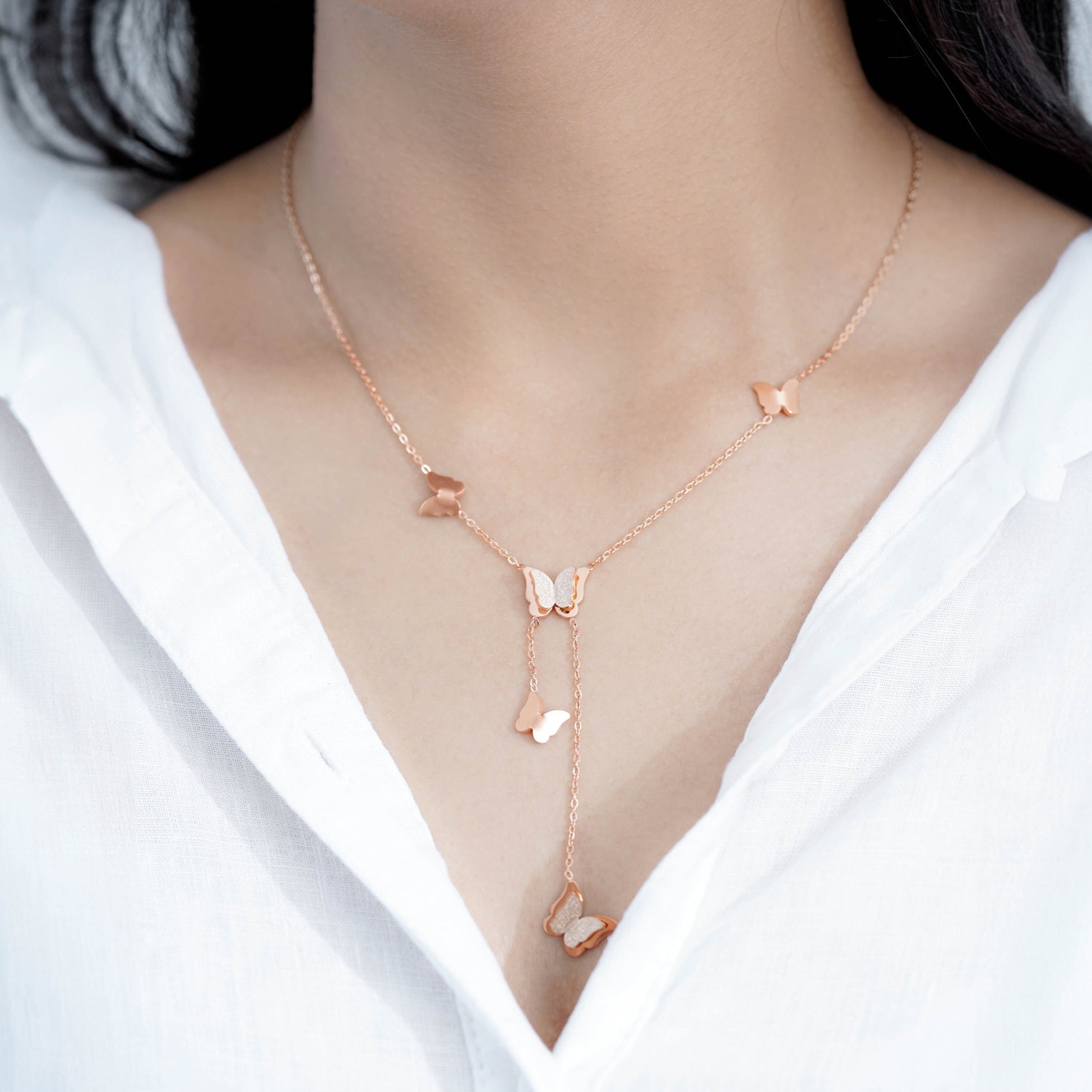 Statement Butterfly Rosegold Plated Necklace