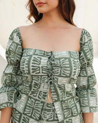 Tropical Sage Leaf Printed Puff Sleeve Co-Ord Set